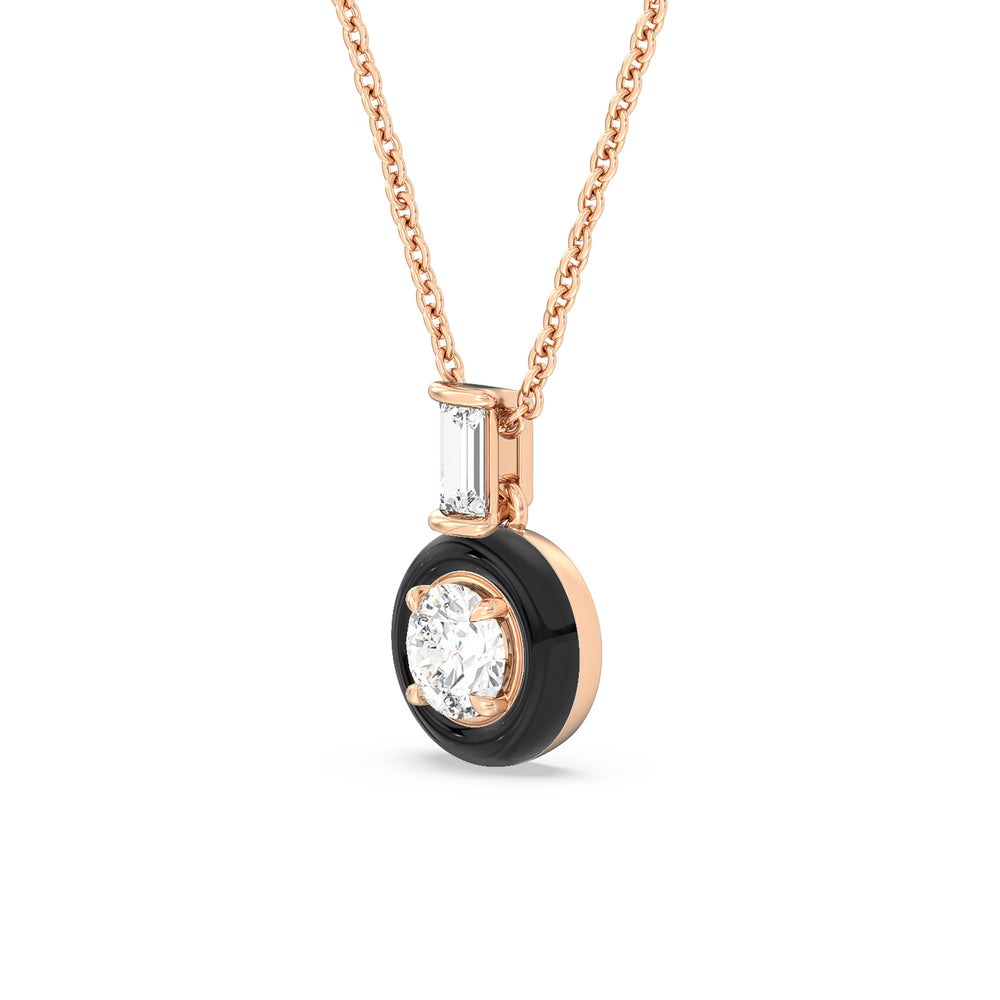 Round Bezel Diamond Necklace in Ceramic with 14KT Rose Gold / Midnight / 3/4 Cut Diamond in 14KT Rose Gold / Midnight / 3/4 view 2
