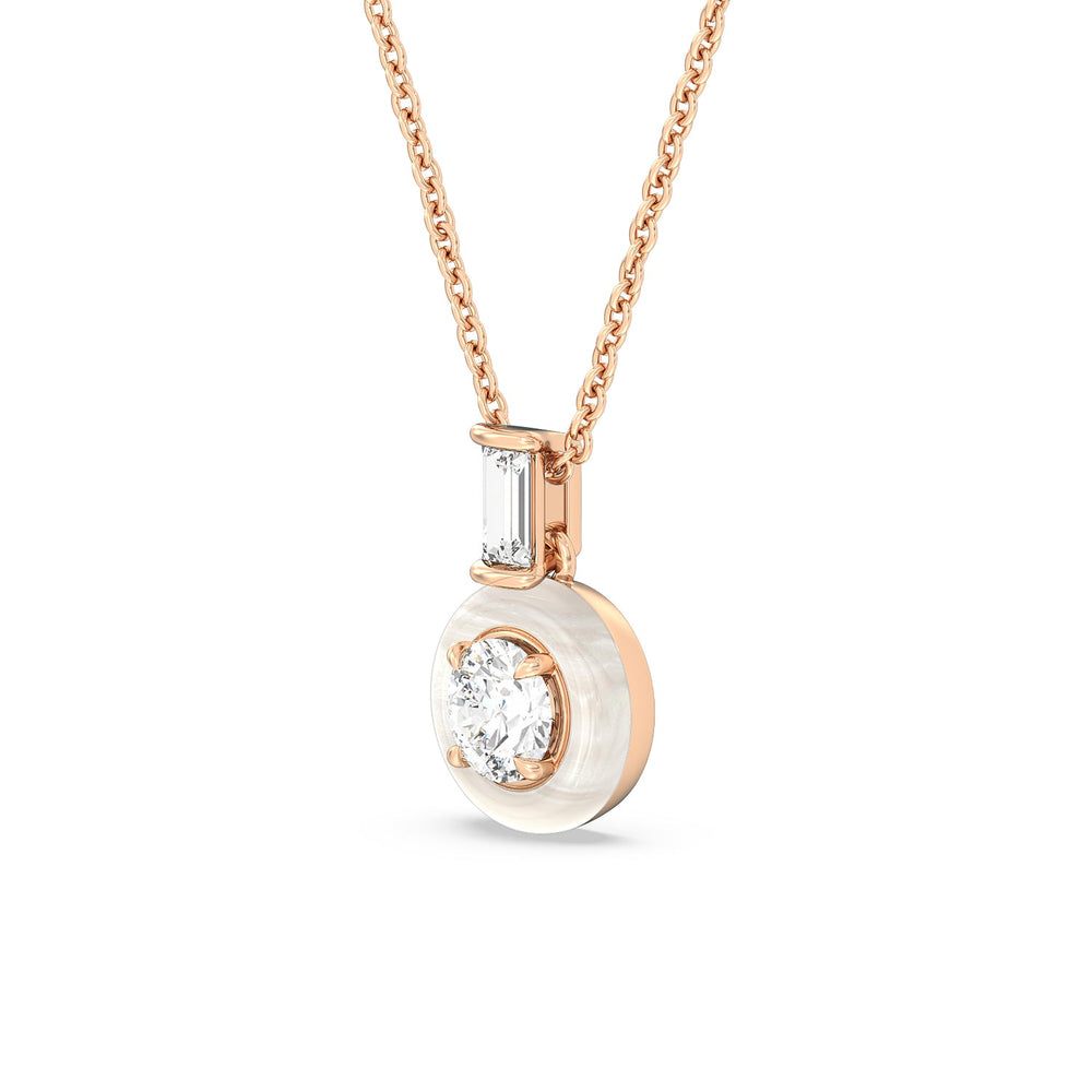 Round Bezel Diamond Necklace in Ceramic with 14KT Rose Gold / Pearl / 3/4 Cut Diamond in 14KT Rose Gold / Pearl / 3/4 view 2
