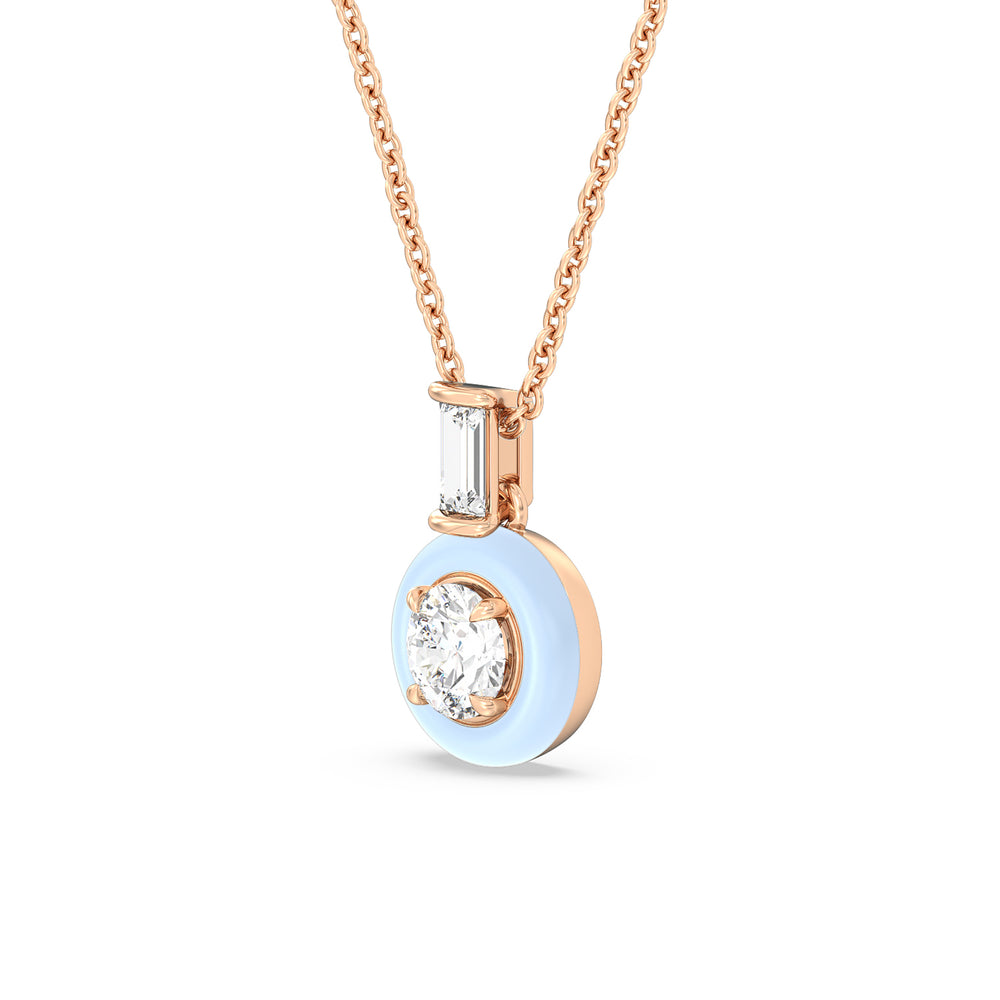 Round Bezel Diamond Necklace in Ceramic with 14KT Rose Gold / Mist / 3/4 Cut Diamond in 14KT Rose Gold / Mist / 3/4 view 2
