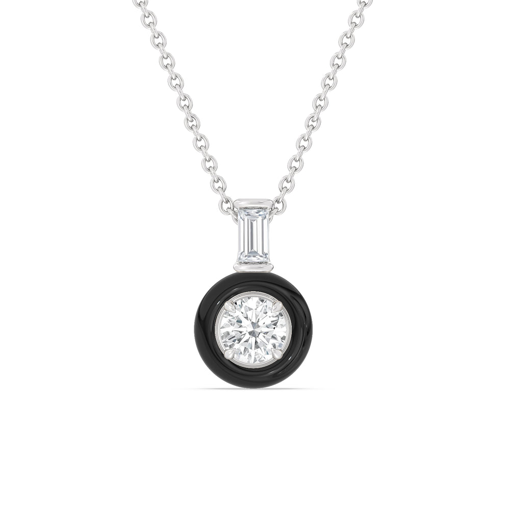 Round Bezel Diamond Necklace in Ceramic with 14KT White Gold / Midnight / 3/4 Cut Diamond in 14KT White Gold / Midnight / 3/4 view 1
