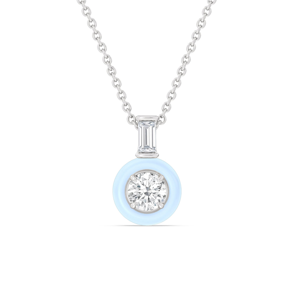 Round Bezel Diamond Necklace in Ceramic with 14KT White Gold / Mist / 3/4 Cut Diamond in 14KT White Gold / Mist / 3/4 view 1
