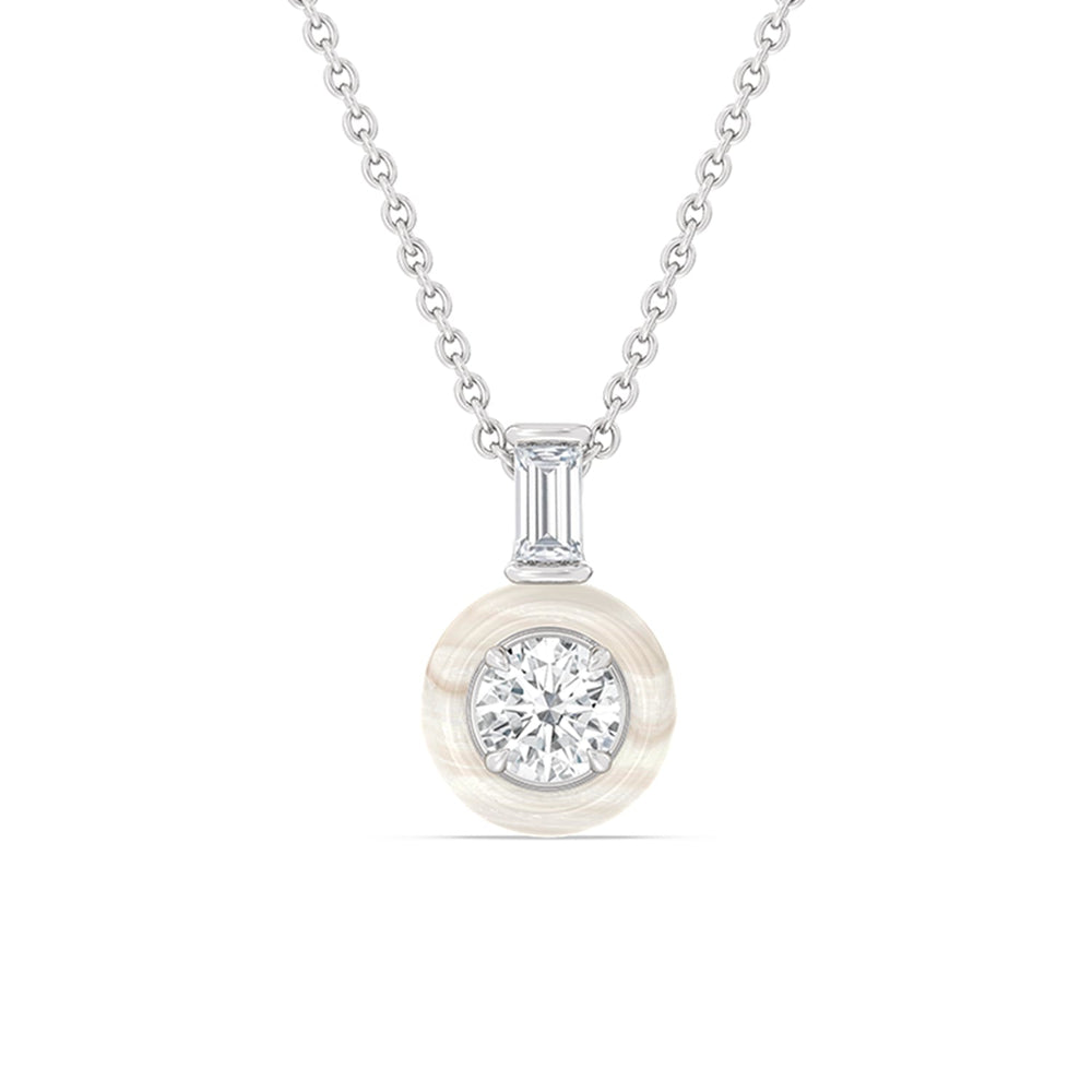Round Bezel Diamond Necklace in Ceramic with 14KT White Gold / Pearl / 3/4 Cut Diamond in 14KT White Gold / Pearl / 3/4 view 1
