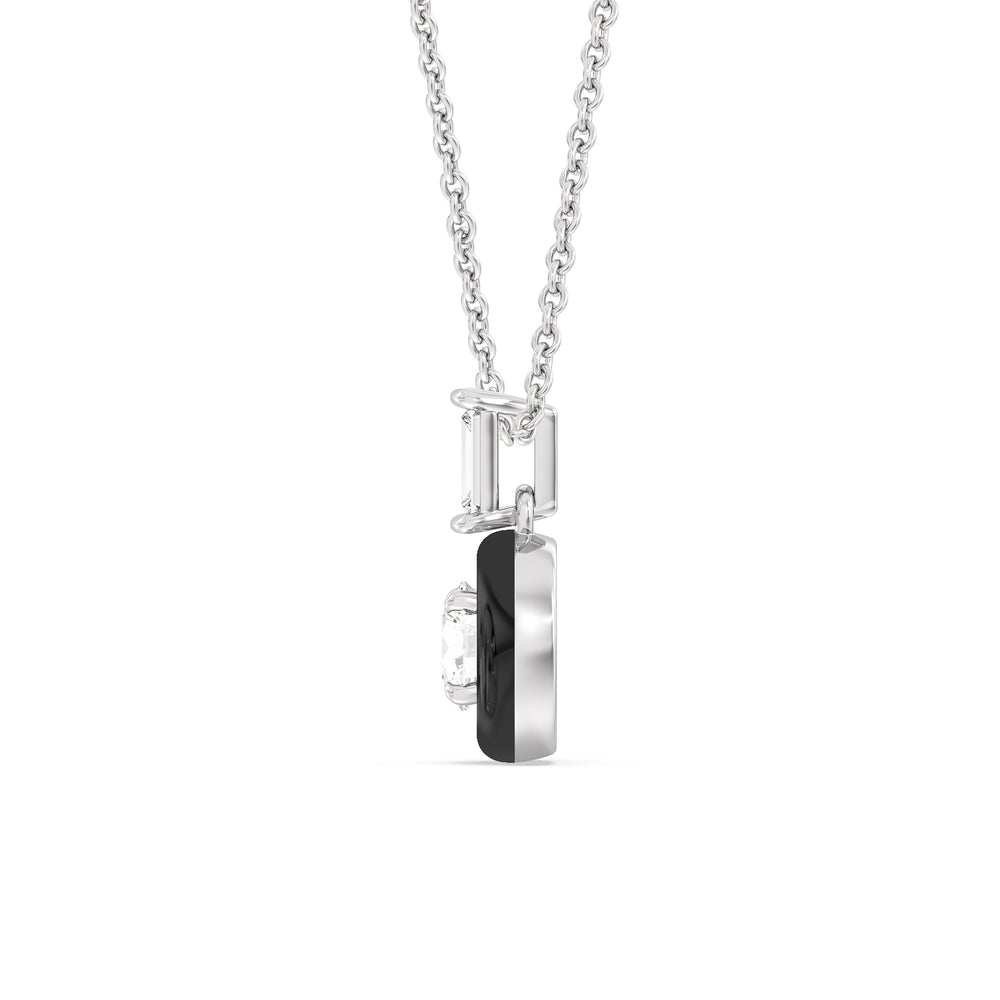 Round Bezel Diamond Necklace in Ceramic with 14KT White Gold / Midnight / 3/4 Cut Diamond in 14KT White Gold / Midnight / 3/4 view 3
