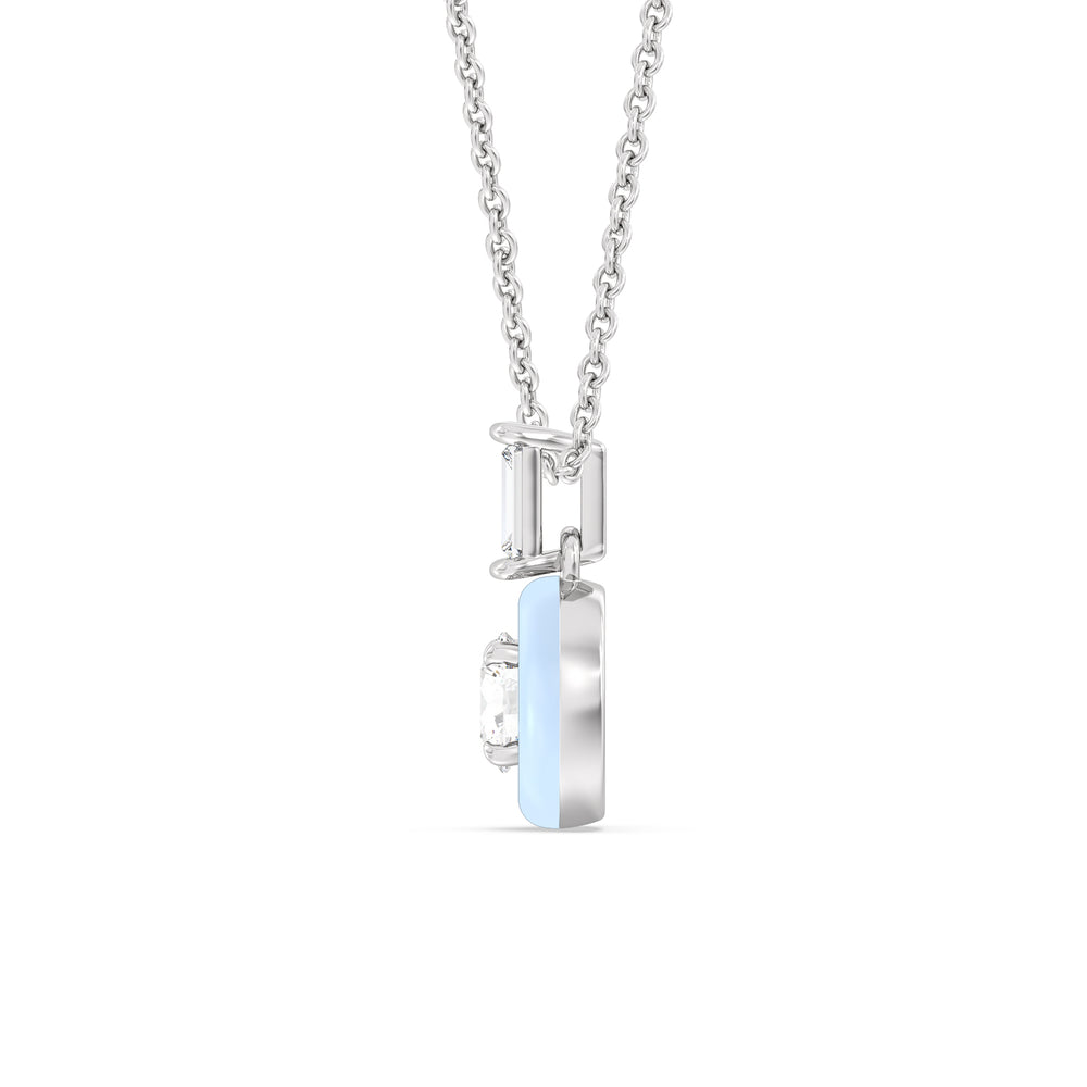 Round Bezel Diamond Necklace in Ceramic with 14KT White Gold / Mist / 3/4 Cut Diamond in 14KT White Gold / Mist / 3/4 view 3
