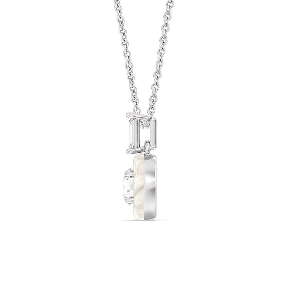 Round Bezel Diamond Necklace in Ceramic with 14KT White Gold / Pearl / 3/4 Cut Diamond in 14KT White Gold / Pearl / 3/4 view 3
