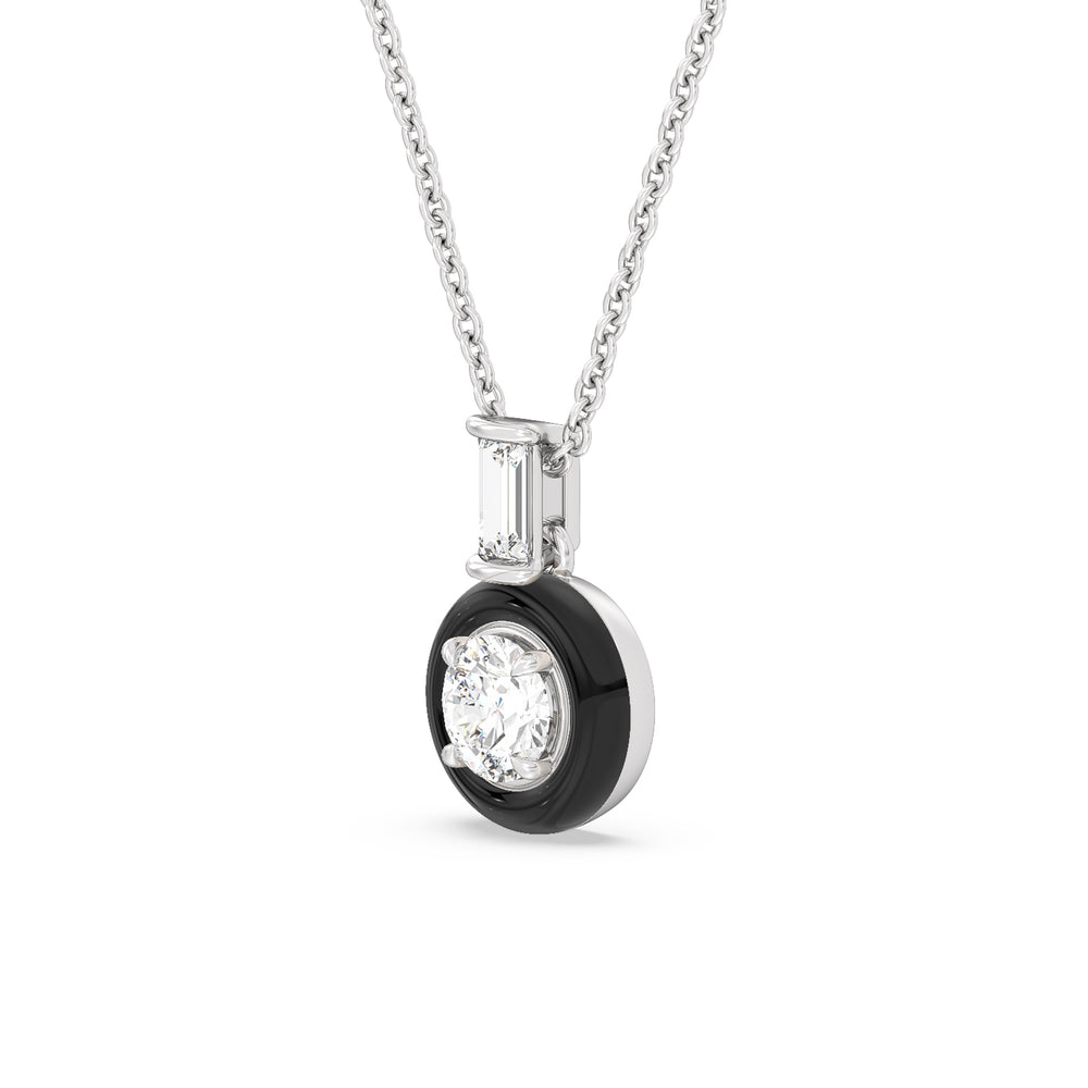 Round Bezel Diamond Necklace in Ceramic with 14KT White Gold / Midnight / 3/4 Cut Diamond in 14KT White Gold / Midnight / 3/4 view 2
