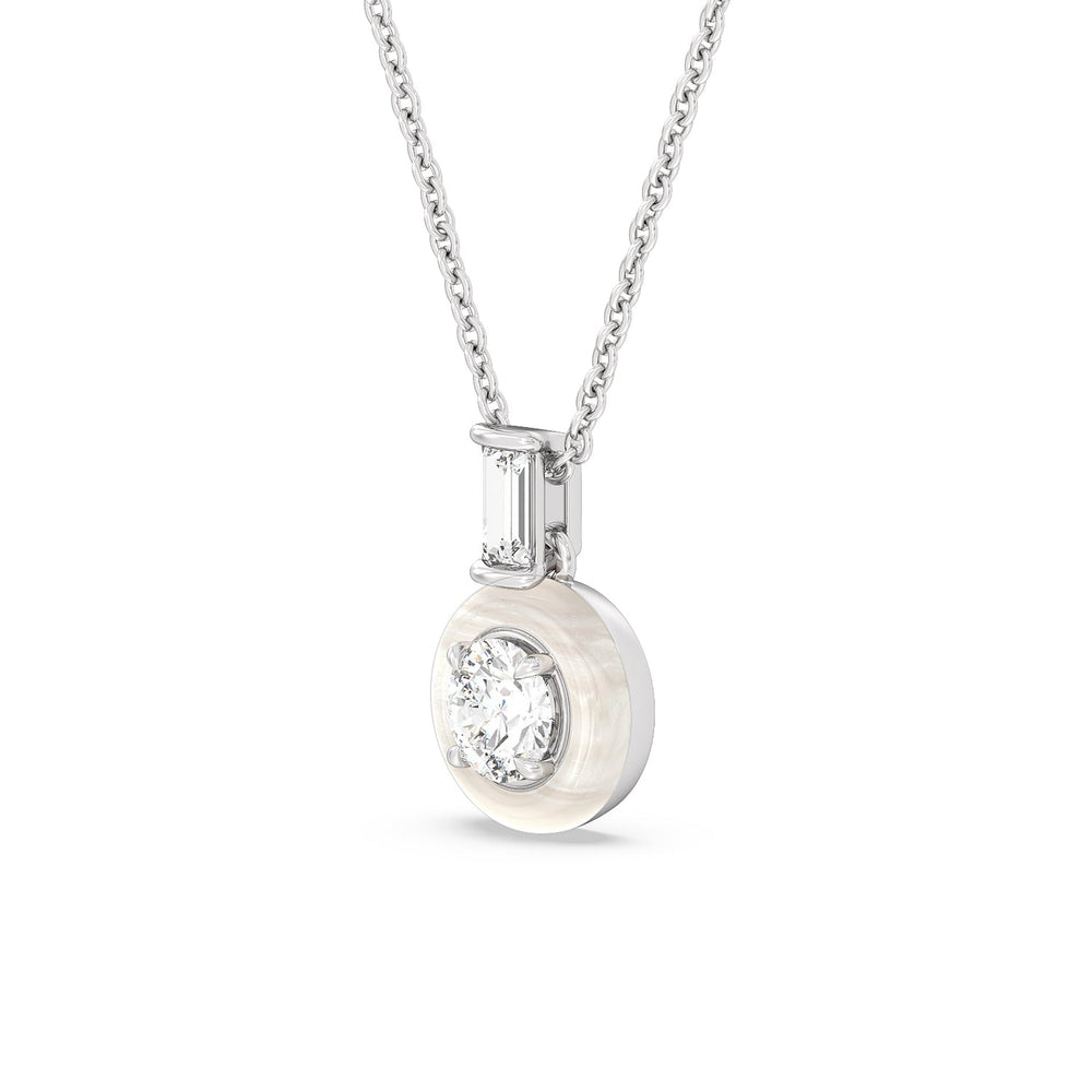 Round Bezel Diamond Necklace in Ceramic with 14KT White Gold / Pearl / 3/4 Cut Diamond in 14KT White Gold / Pearl / 3/4 view 2
