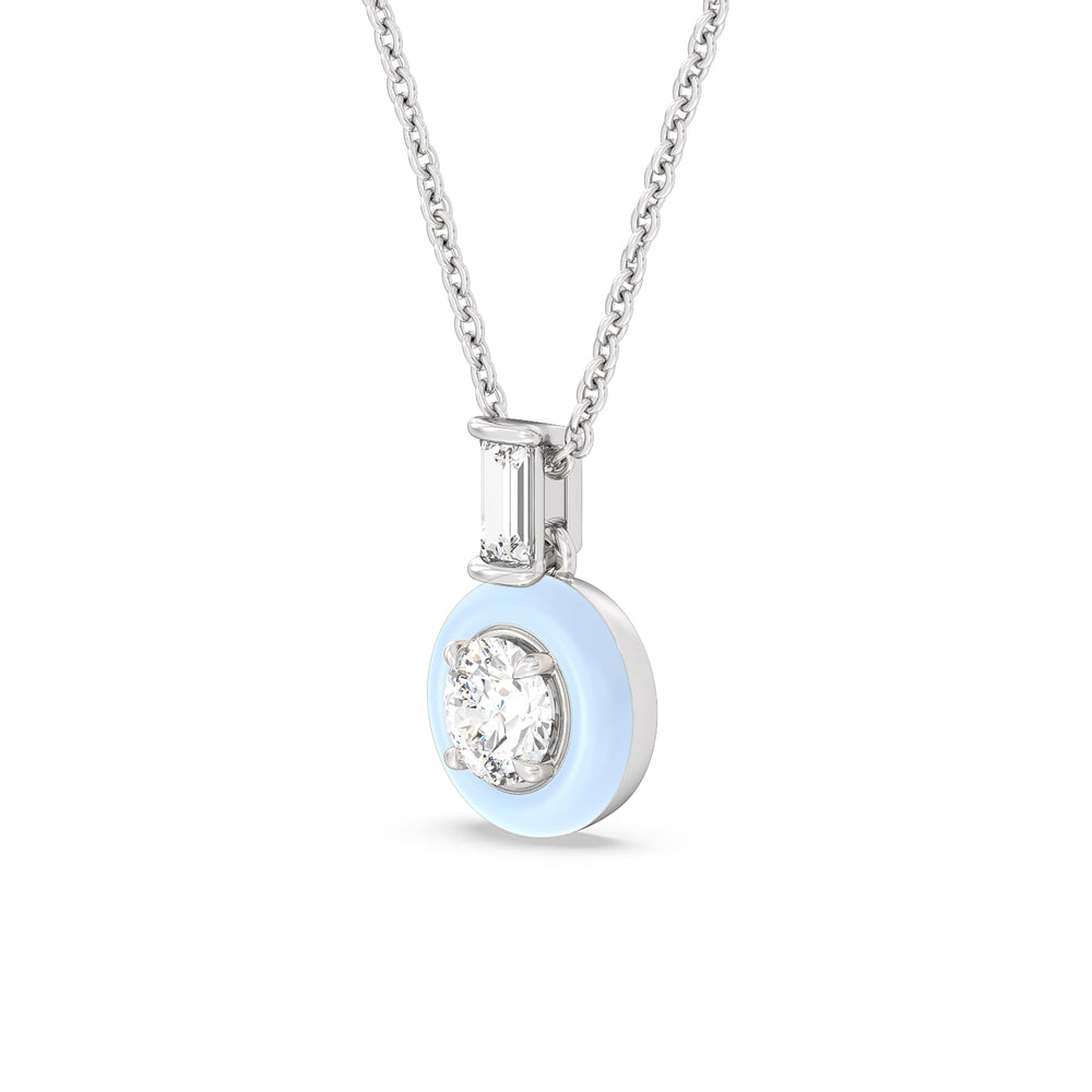 Round Bezel Diamond Necklace in Ceramic with 14KT White Gold / Mist / 3/4 Cut Diamond in 14KT White Gold / Mist / 3/4 view 2
