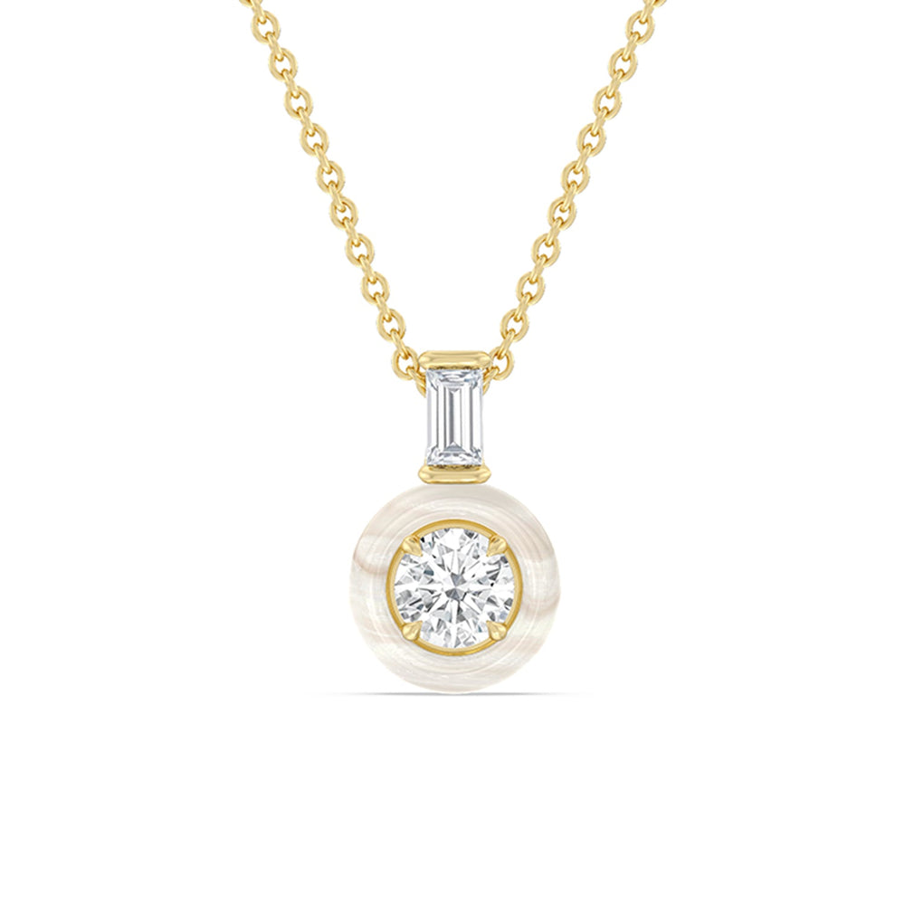 Round Bezel Diamond Necklace in Ceramic with 14KT Yellow Gold / Pearl / 3/4 Cut Diamond in 14KT Yellow Gold / Pearl / 3/4 view 1
