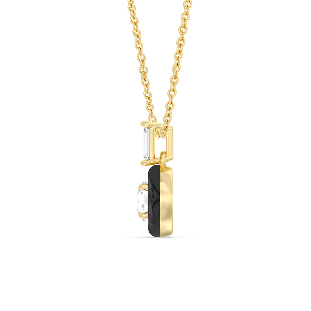 Round Bezel Diamond Necklace in Ceramic with 14KT Yellow Gold / Midnight / 3/4 Cut Diamond in 14KT Yellow Gold / Midnight / 3/4 view 3
