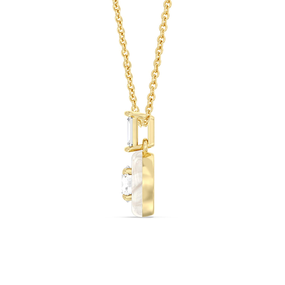 Round Bezel Diamond Necklace in Ceramic with 14KT Yellow Gold / Pearl / 3/4 Cut Diamond in 14KT Yellow Gold / Pearl / 3/4 view 3
