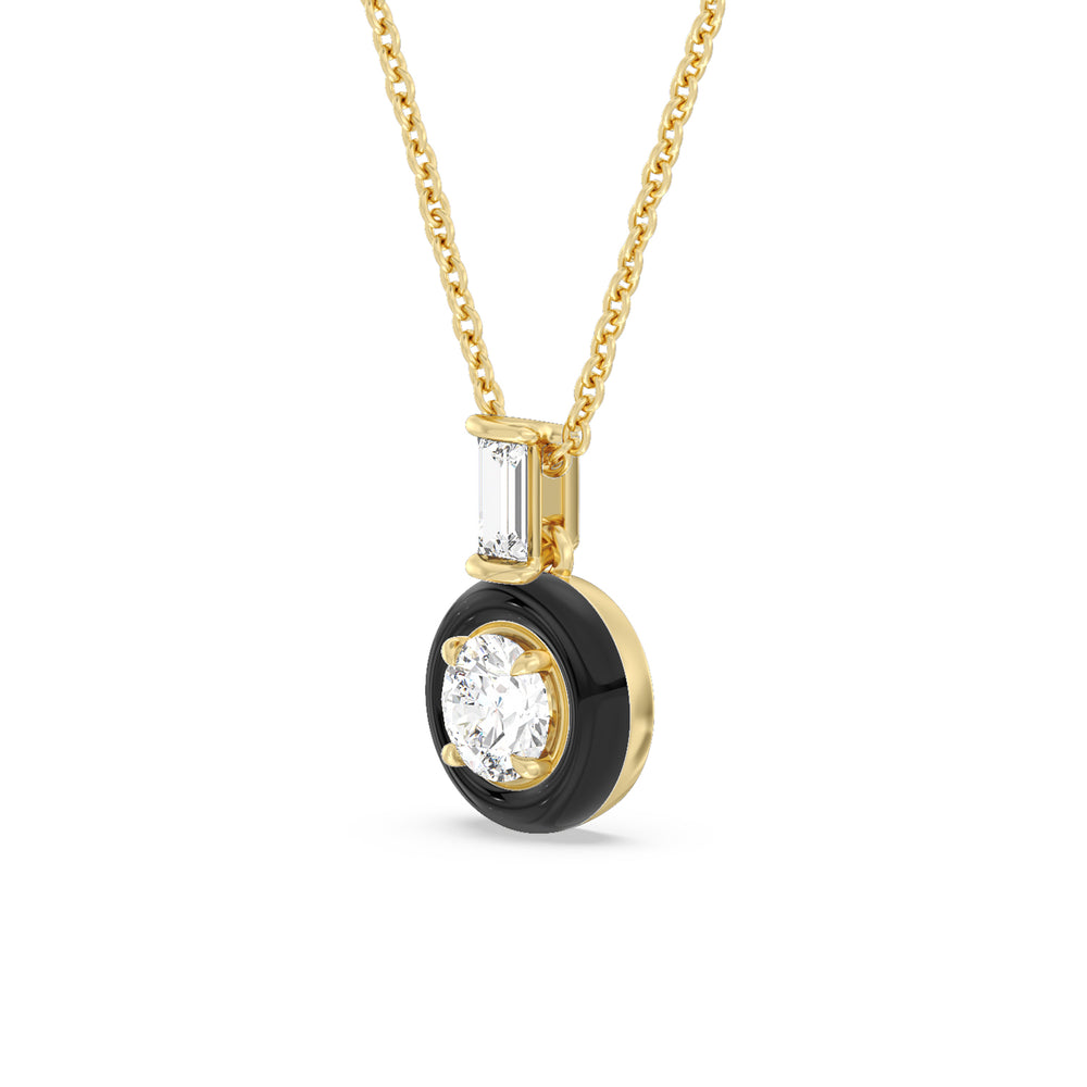 Round Bezel Diamond Necklace in Ceramic with 14KT Yellow Gold / Midnight / 3/4 Cut Diamond in 14KT Yellow Gold / Midnight / 3/4 view 2
