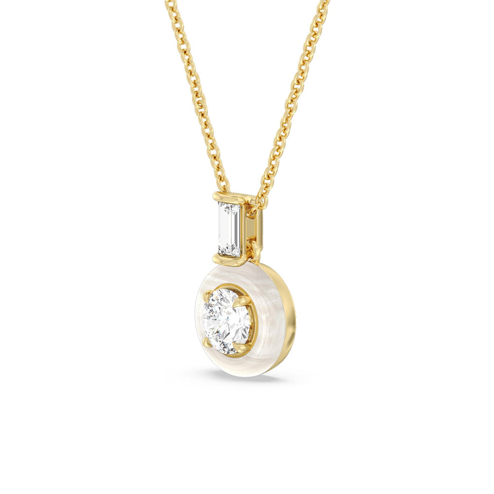 Round Bezel Diamond Necklace in Ceramic with 14KT Yellow Gold / Pearl / 3/4 Cut Diamond in 14KT Yellow Gold / Pearl / 3/4 view 2
