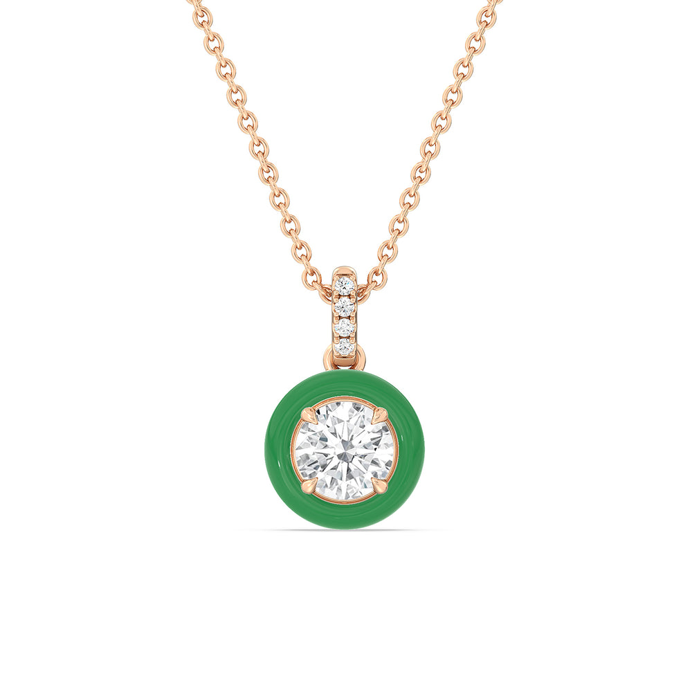 Round Diamond Drop Necklace in Ceramic with 14KT Rose Gold / Evergreen / 1 Cut Diamond in 14KT Rose Gold / Evergreen / 1 view 1
