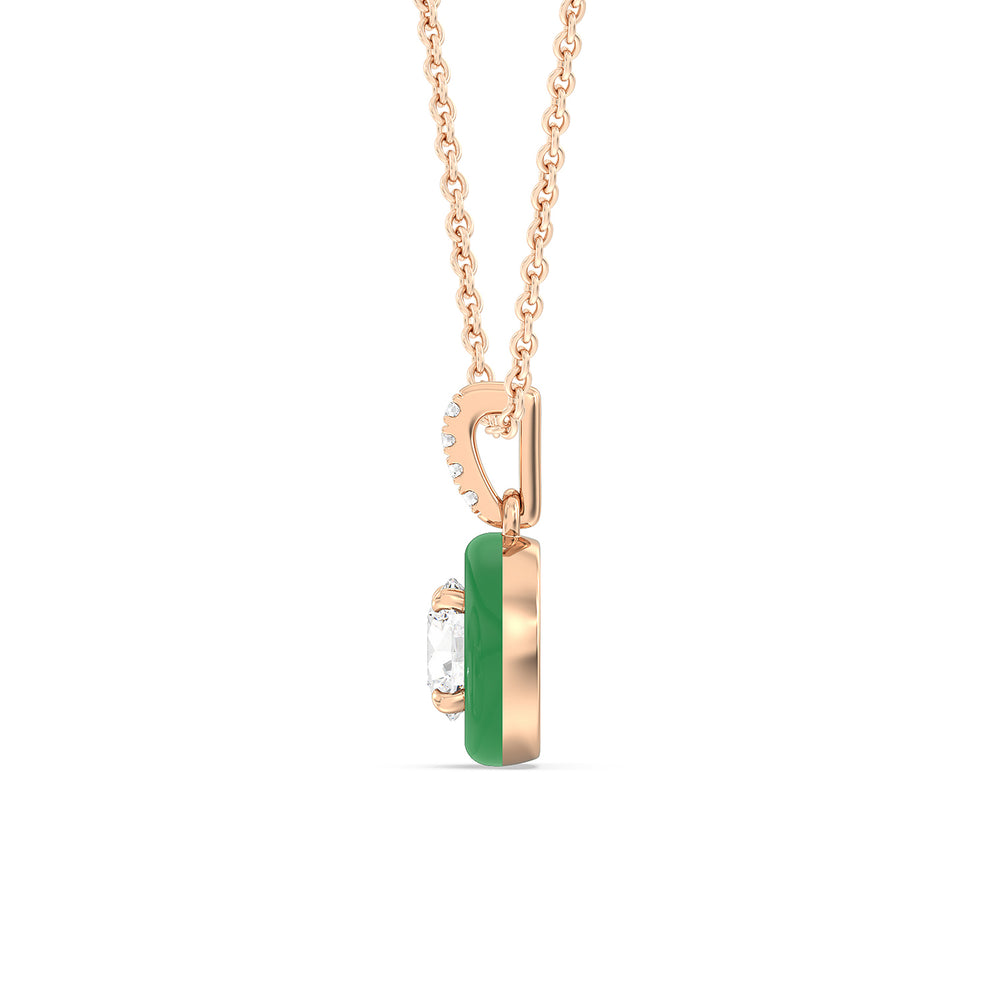 Round Diamond Drop Necklace in Ceramic with 14KT Rose Gold / Evergreen / 1 Cut Diamond in 14KT Rose Gold / Evergreen / 1 view 3
