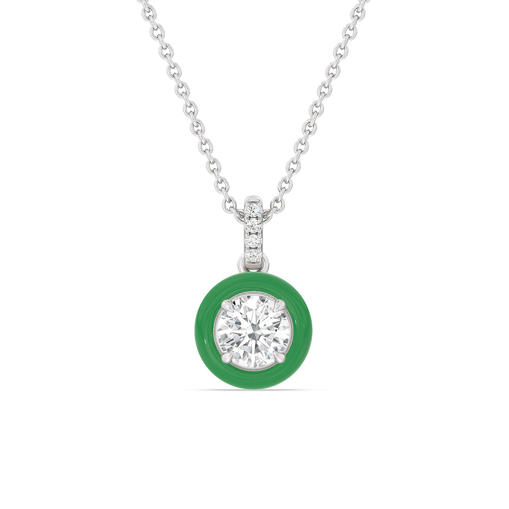 Round Diamond Drop Necklace in Ceramic with 14KT White Gold / Evergreen / 1 Cut Diamond in 14KT White Gold / Evergreen / 1 view 1
