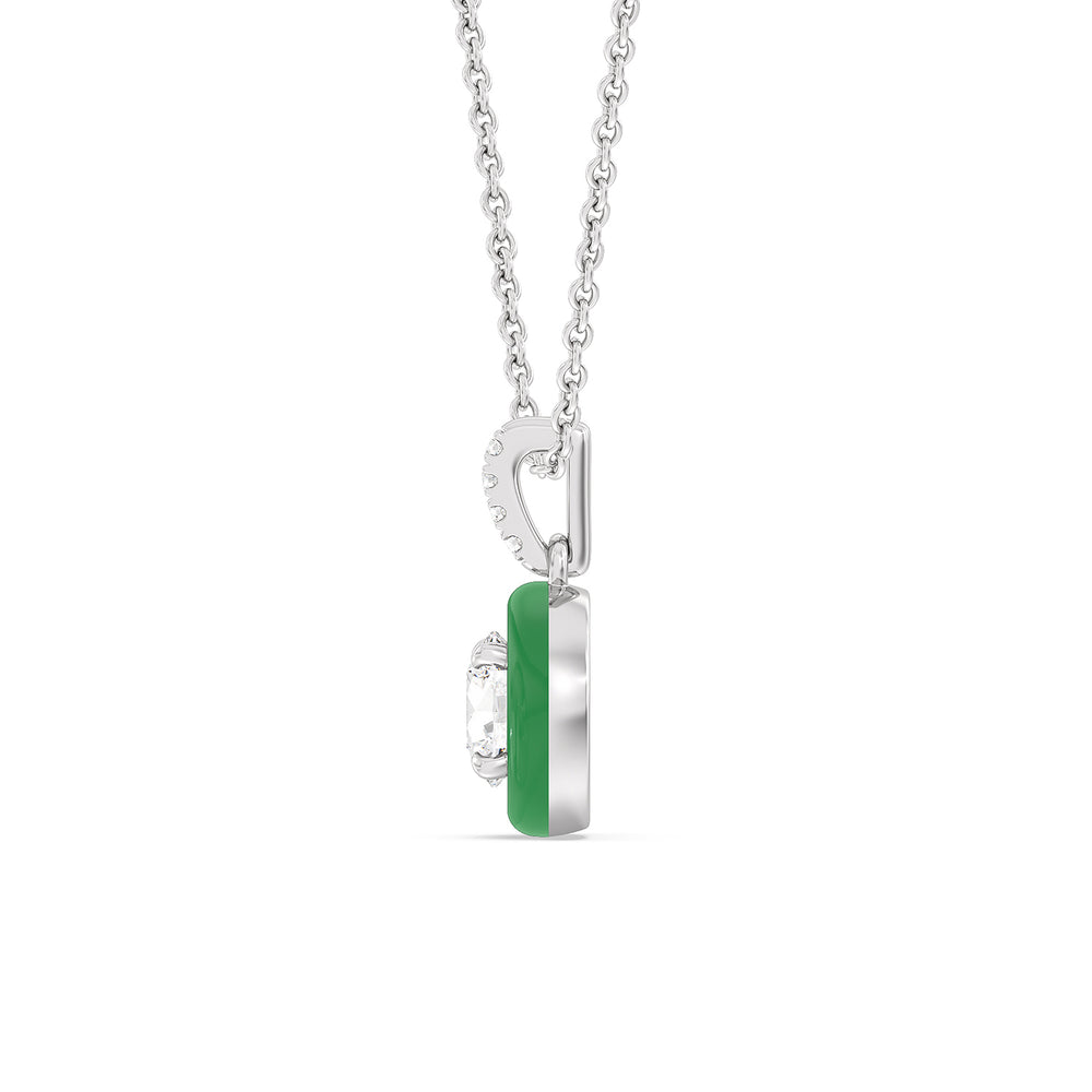 Round Diamond Drop Necklace in Ceramic with 14KT White Gold / Evergreen / 1 Cut Diamond in 14KT White Gold / Evergreen / 1 view 3
