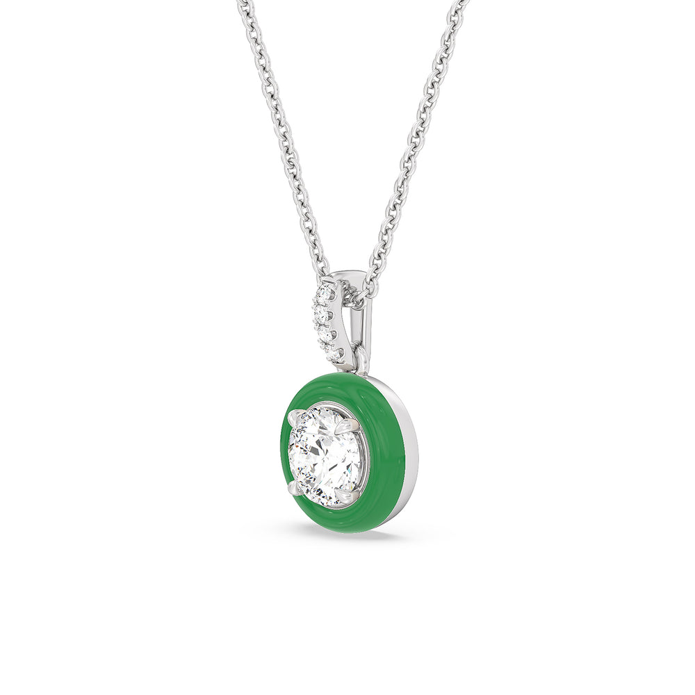 Round Diamond Drop Necklace in Ceramic with 14KT White Gold / Evergreen / 1 Cut Diamond in 14KT White Gold / Evergreen / 1 view 2
