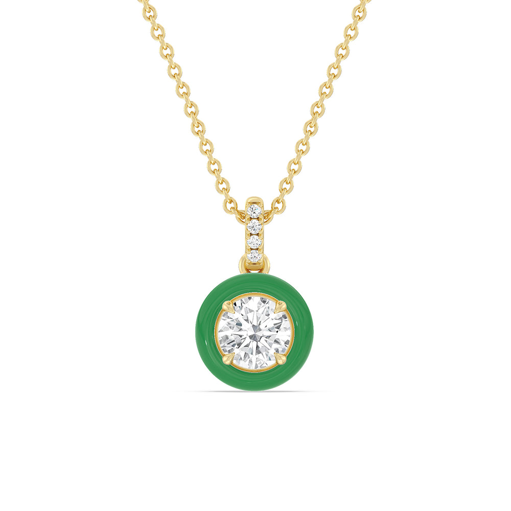 Round Diamond Drop Necklace in Ceramic with 14KT Yellow Gold / Evergreen / 1 Cut Diamond in 14KT Yellow Gold / Evergreen / 1 view 1
