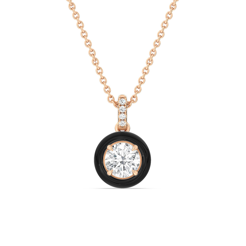 Round Diamond Drop Necklace in Ceramic with 14KT Rose Gold / Midnight / 1 Cut Diamond in 14KT Rose Gold / Midnight / 1 view 1
