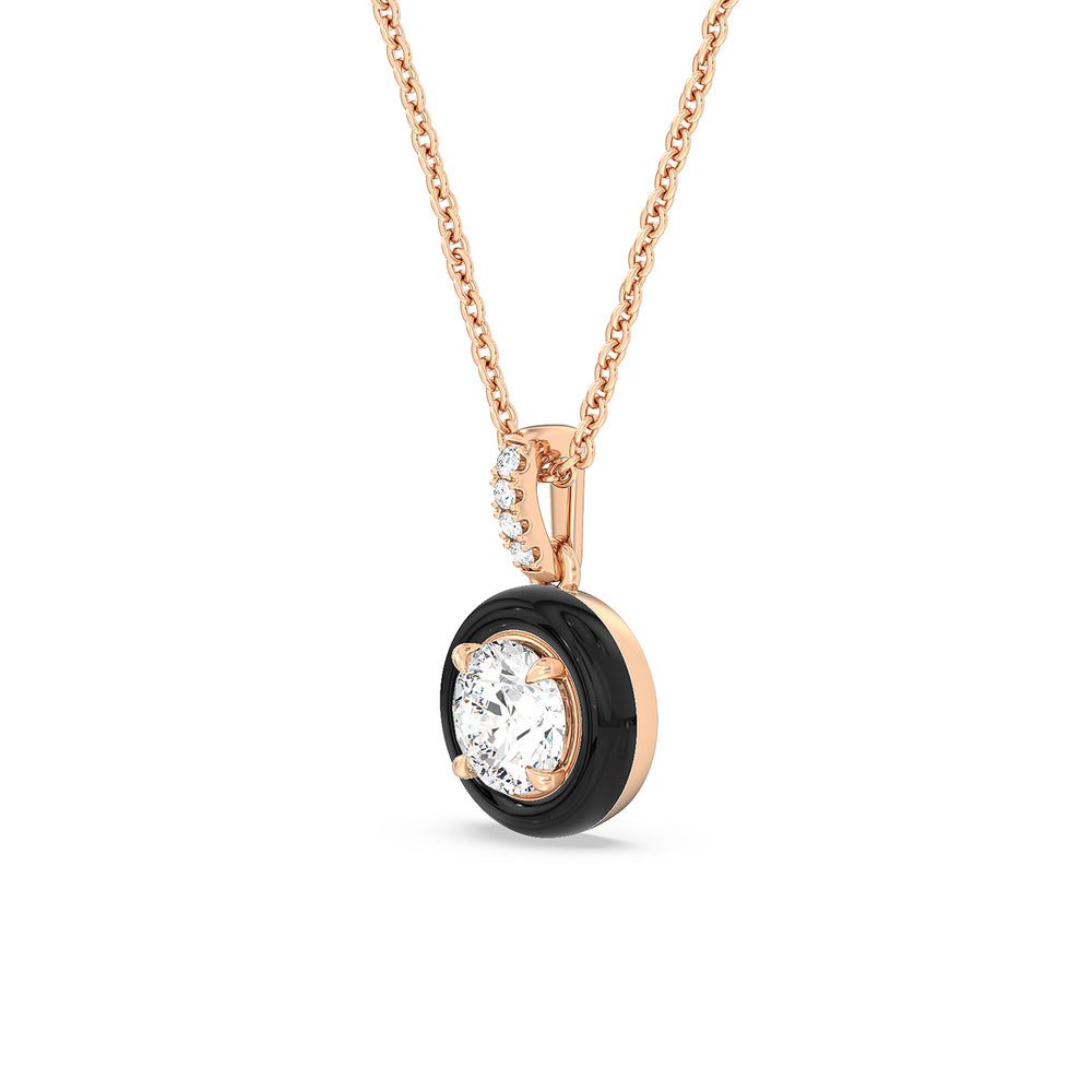 Round Diamond Drop Necklace in Ceramic with 14KT Rose Gold / Midnight / 1 Cut Diamond in 14KT Rose Gold / Midnight / 1 view 2
