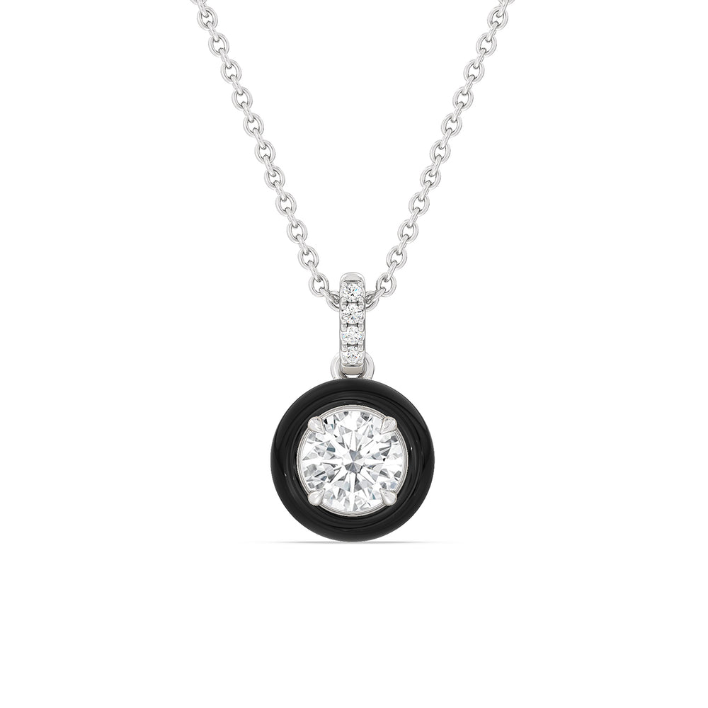 Round Diamond Drop Necklace in Ceramic with 14KT White Gold / Midnight / 1 Cut Diamond in 14KT White Gold / Midnight / 1 view 1
