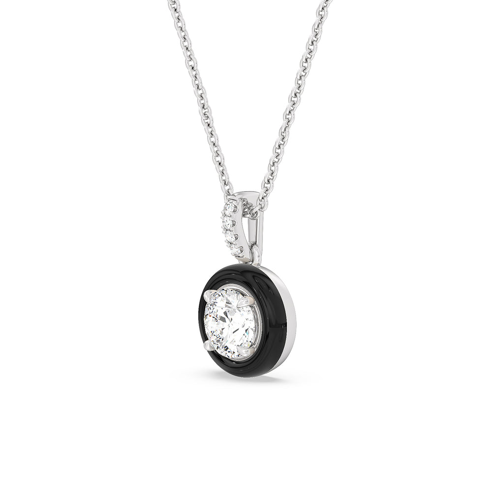Round Diamond Drop Necklace in Ceramic with 14KT White Gold / Midnight / 1 Cut Diamond in 14KT White Gold / Midnight / 1 view 2
