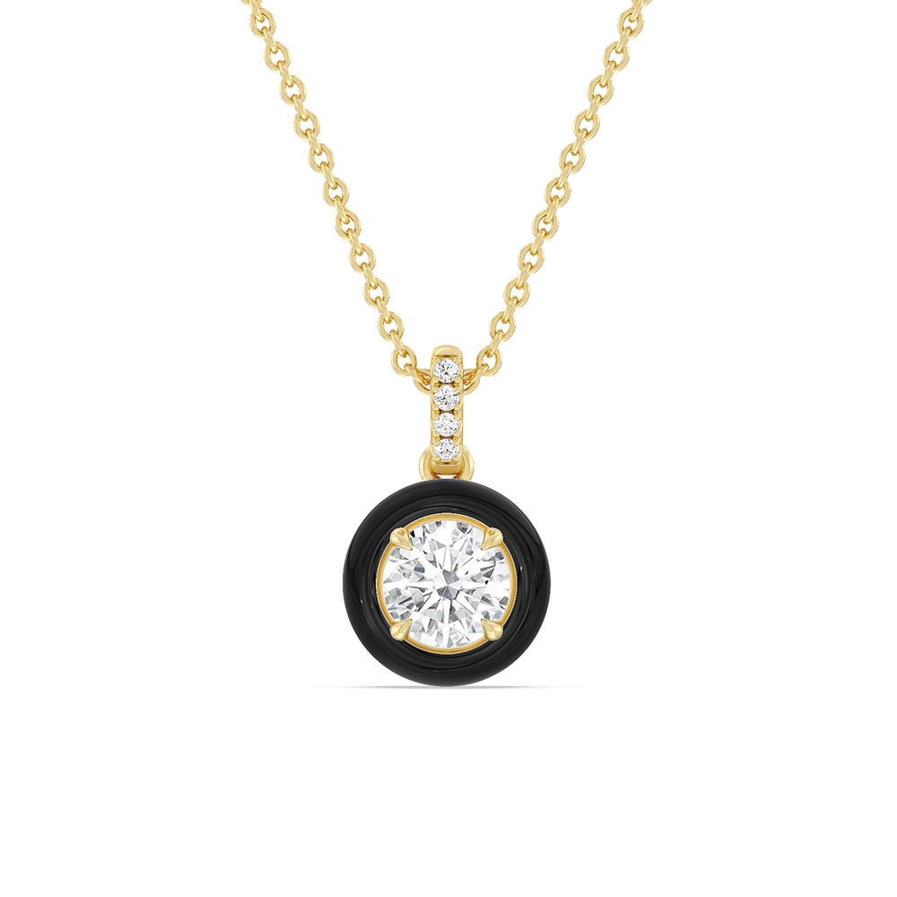 Round Diamond Drop Necklace in Ceramic with 14KT Yellow Gold / Midnight / 1 Cut Diamond in 14KT Yellow Gold / Midnight / 1 view 1
