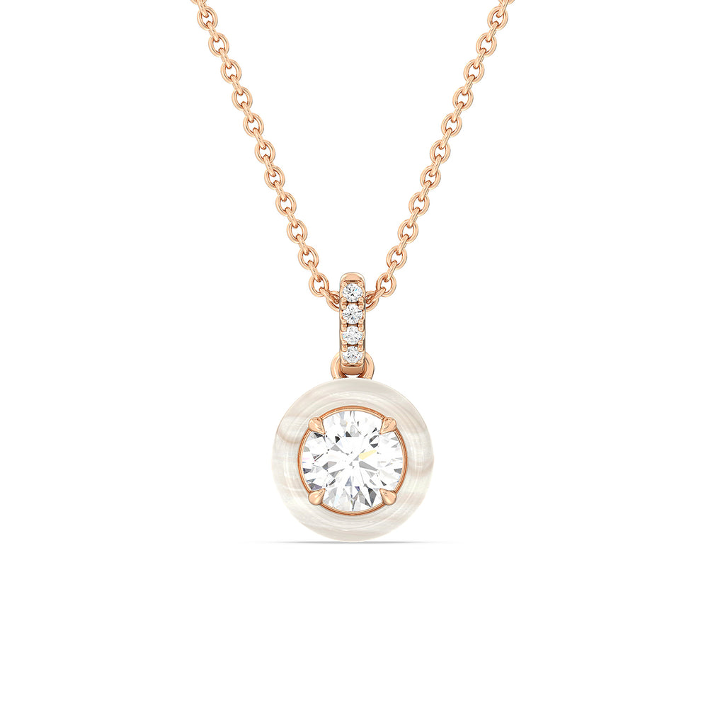 Round Diamond Drop Necklace in Ceramic with 14KT Rose Gold / Pearl / 1 Cut Diamond in 14KT Rose Gold / Pearl / 1 view 1
