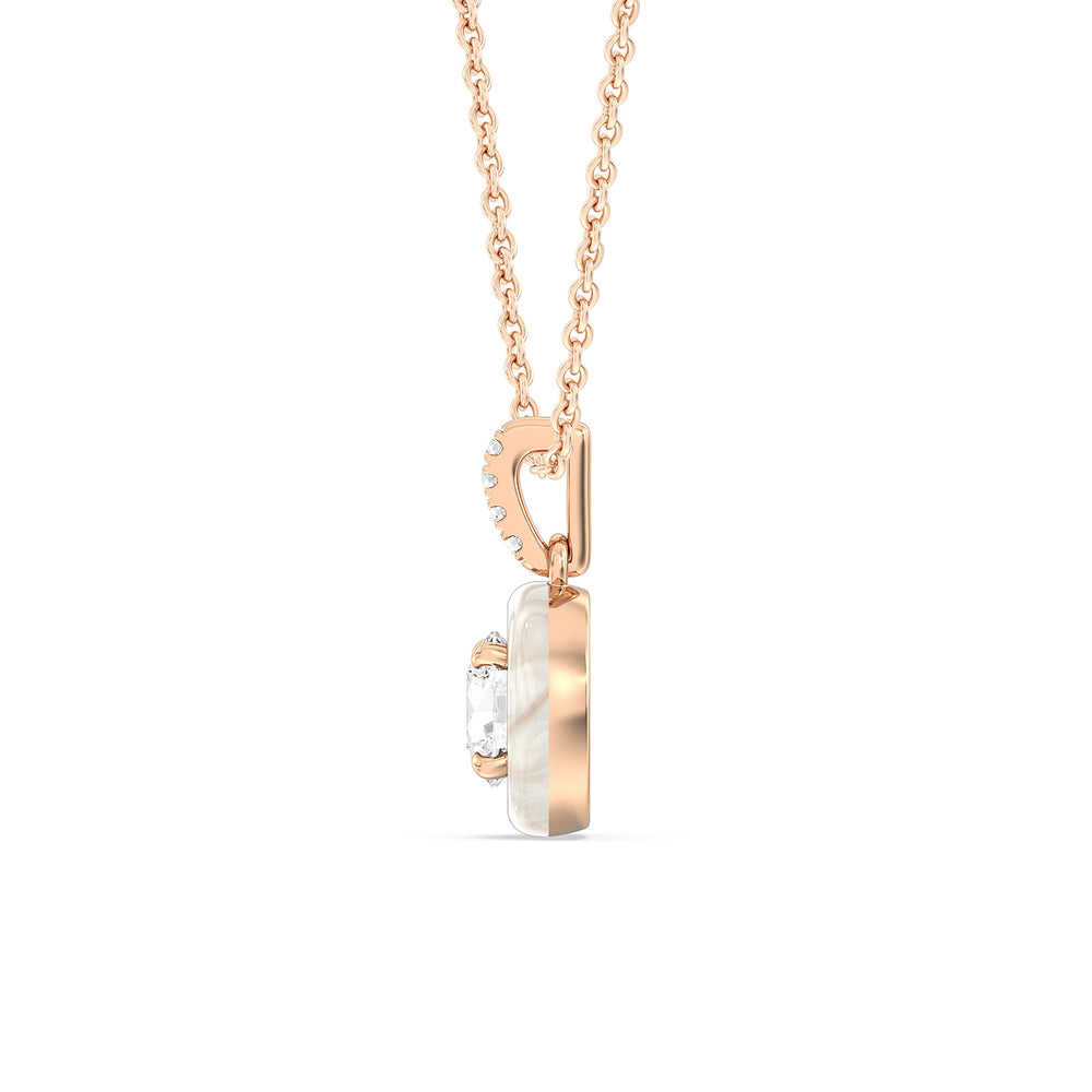 Round Diamond Drop Necklace in Ceramic with 14KT Rose Gold / Pearl / 1 Cut Diamond in 14KT Rose Gold / Pearl / 1 view 3

