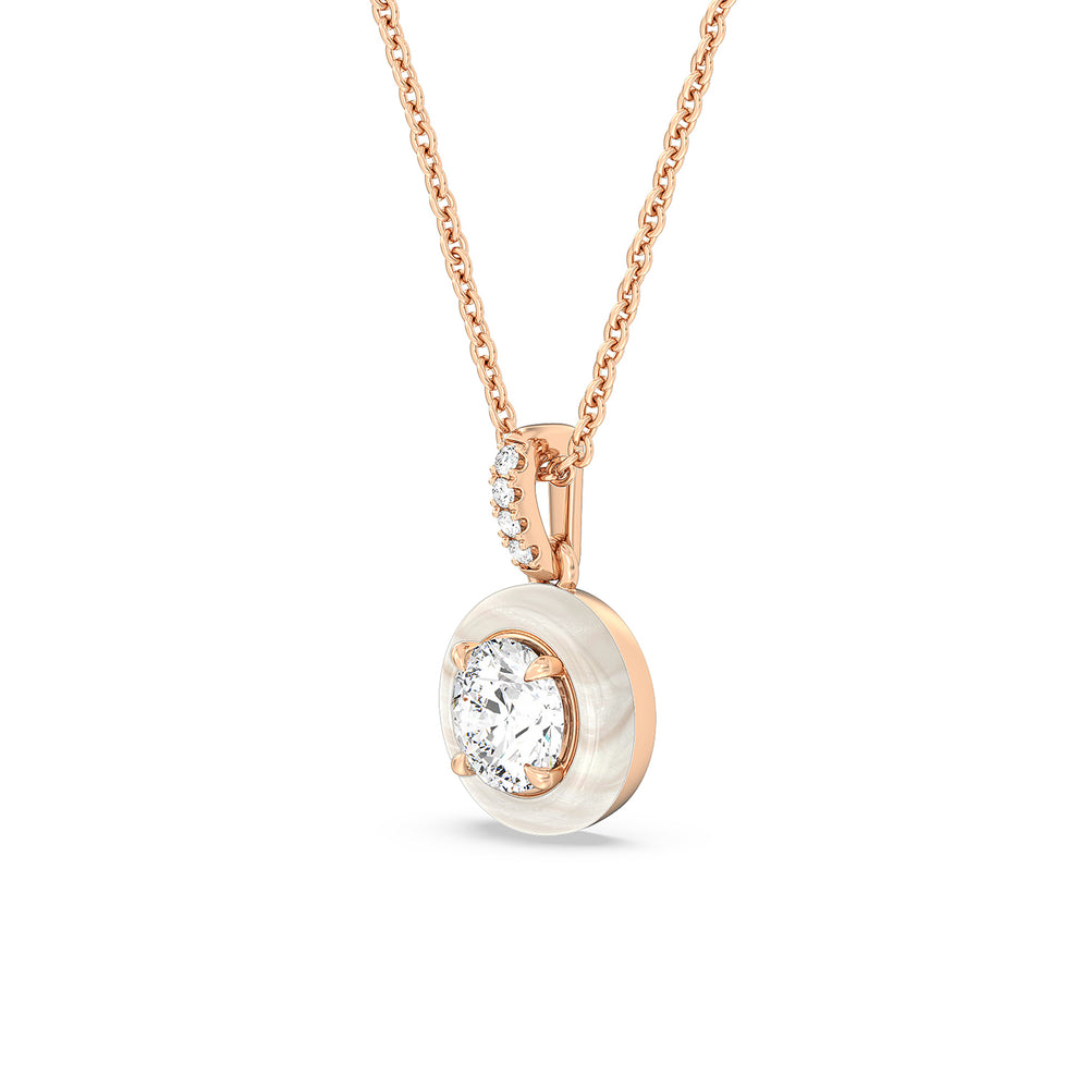 Round Diamond Drop Necklace in Ceramic with 14KT Rose Gold / Pearl / 1 Cut Diamond in 14KT Rose Gold / Pearl / 1 view 2
