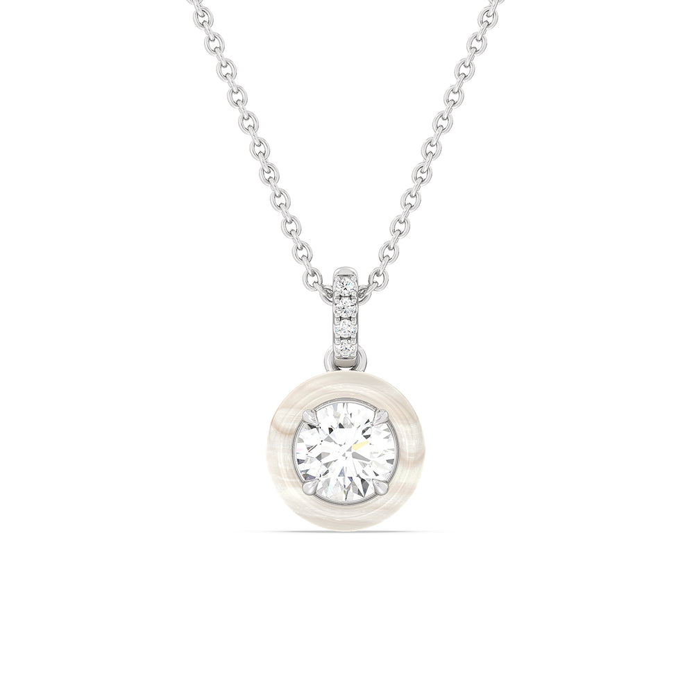 Round Diamond Drop Necklace in Ceramic with 14KT White Gold / Pearl / 1 Cut Diamond in 14KT White Gold / Pearl / 1 view 1
