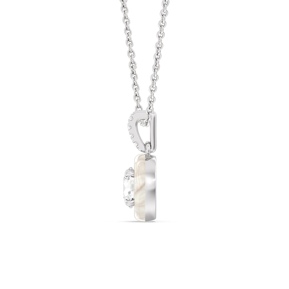 Round Diamond Drop Necklace in Ceramic with 14KT White Gold / Pearl / 1 Cut Diamond in 14KT White Gold / Pearl / 1 view 3
