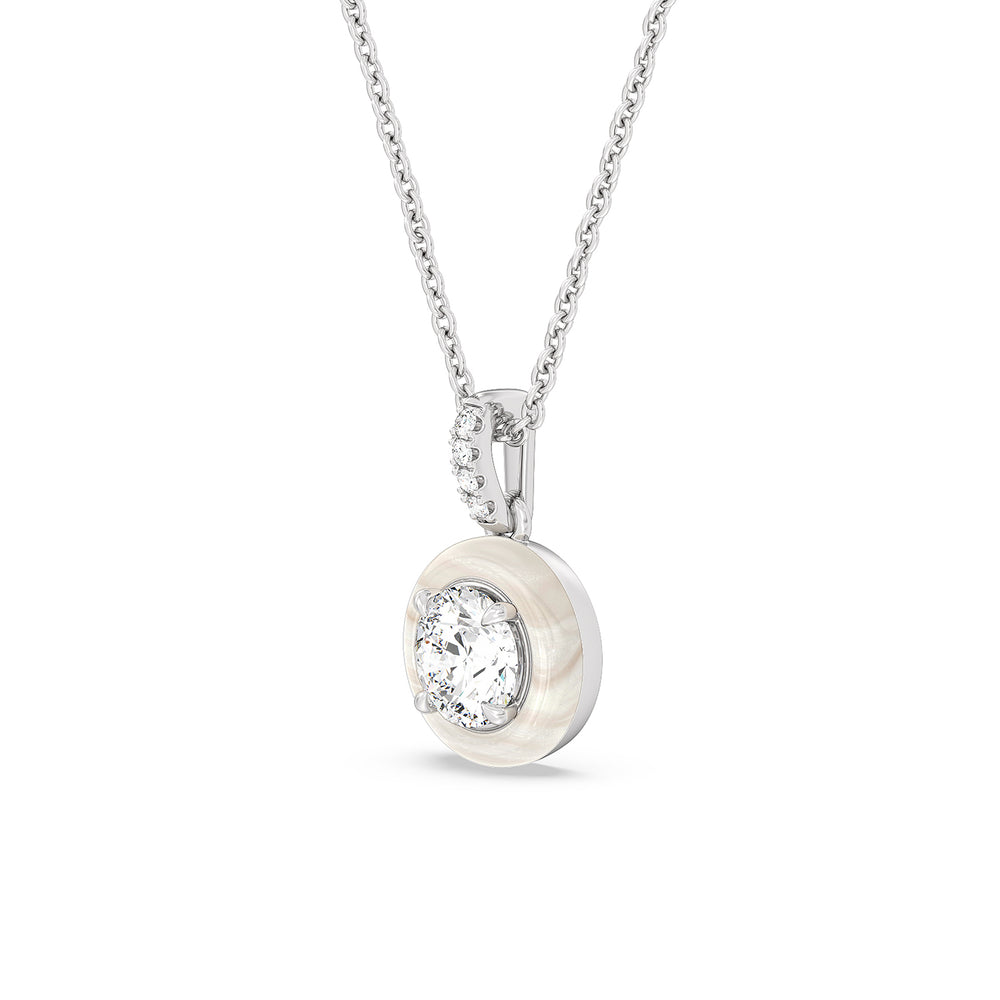 Round Diamond Drop Necklace in Ceramic with 14KT White Gold / Pearl / 1 Cut Diamond in 14KT White Gold / Pearl / 1 view 2
