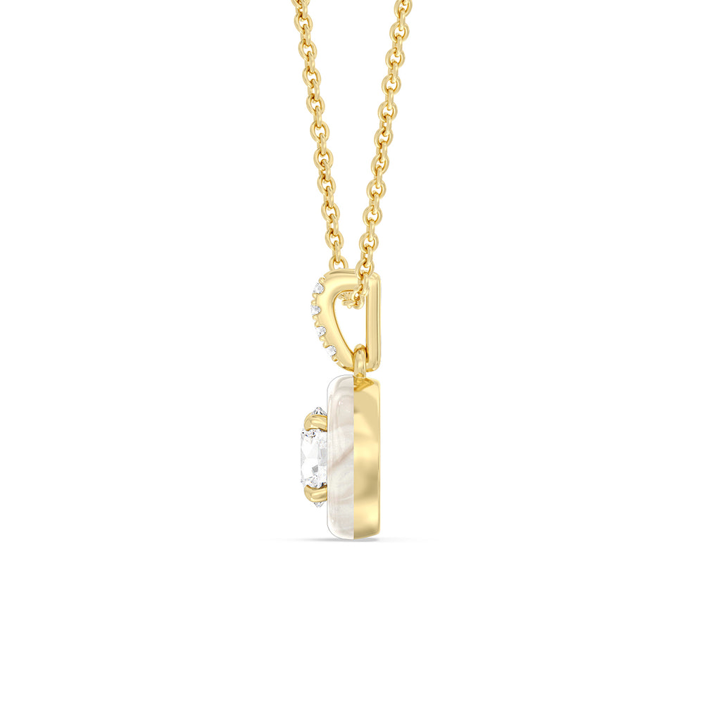Round Diamond Drop Necklace in Ceramic with 14KT Yellow Gold / Pearl / 1 Cut Diamond in 14KT Yellow Gold / Pearl / 1 view 3
