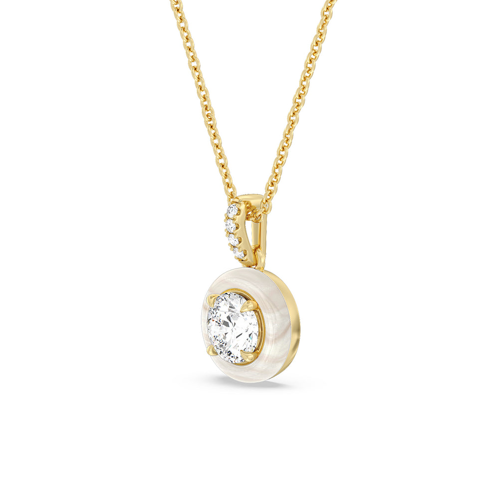 Round Diamond Drop Necklace in Ceramic with 14KT Yellow Gold / Pearl / 1 Cut Diamond in 14KT Yellow Gold / Pearl / 1 view 2
