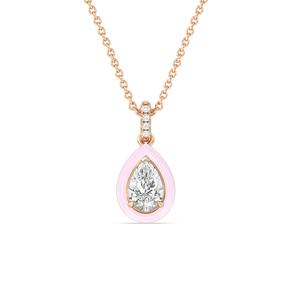 Pear Bezel Drop Necklace in Ceramic with 14KT Rose Gold / Lavender Rose / 1 Cut Diamond in 14KT Rose Gold / Lavender Rose / 1 view 1
