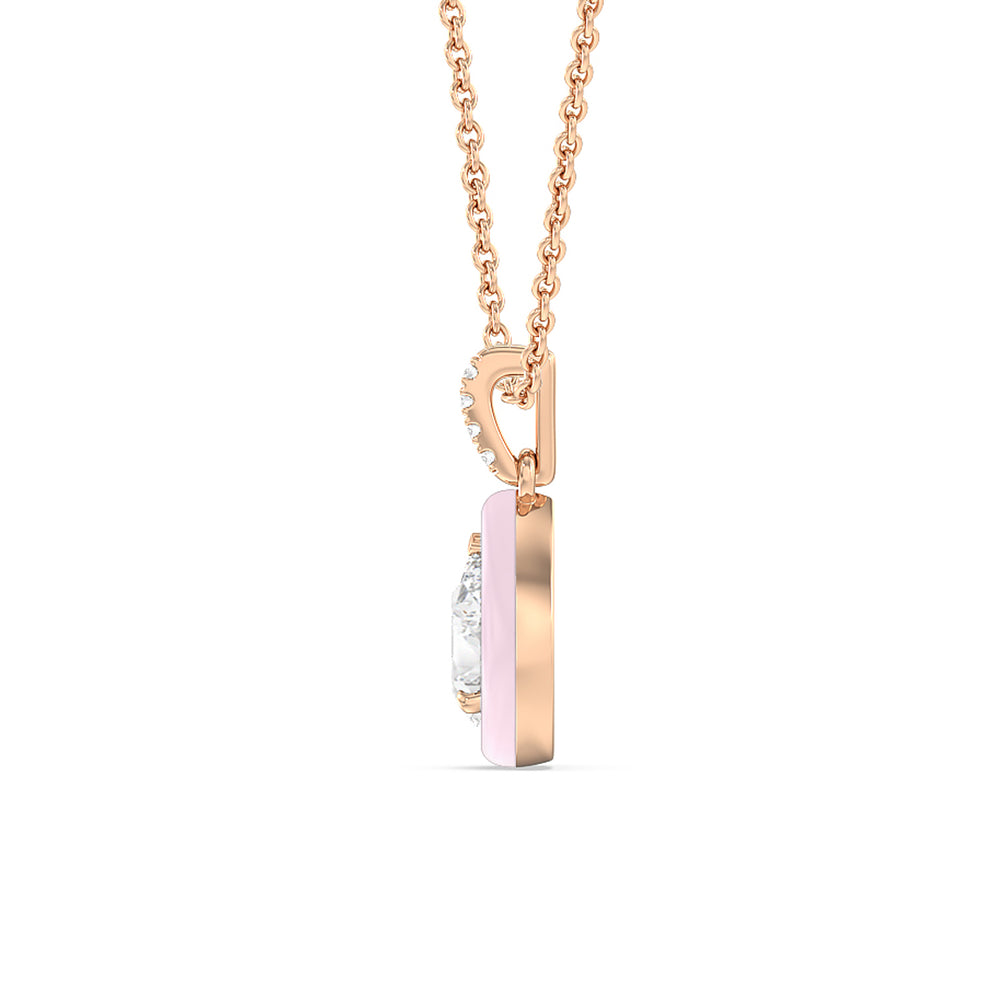 Pear Bezel Drop Necklace in Ceramic with 14KT Rose Gold / Lavender Rose / 1 Cut Diamond in 14KT Rose Gold / Lavender Rose / 1 view 3
