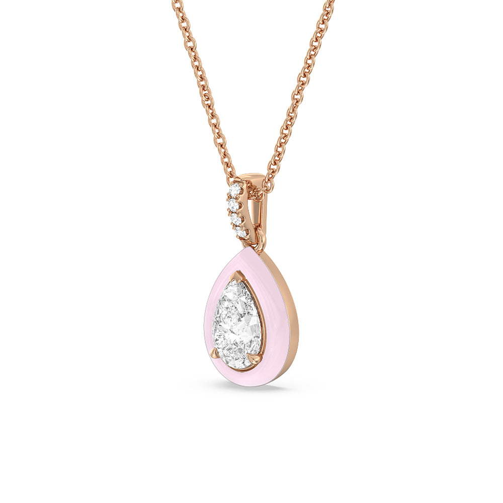 Pear Bezel Drop Necklace in Ceramic with 14KT Rose Gold / Lavender Rose / 1 Cut Diamond in 14KT Rose Gold / Lavender Rose / 1 view 2
