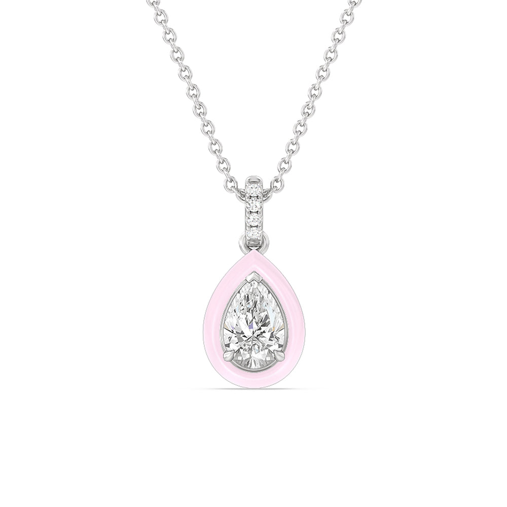 Pear Bezel Drop Necklace in Ceramic with 14KT White Gold / Lavender Rose / 1 Cut Diamond in 14KT White Gold / Lavender Rose / 1 view 1
