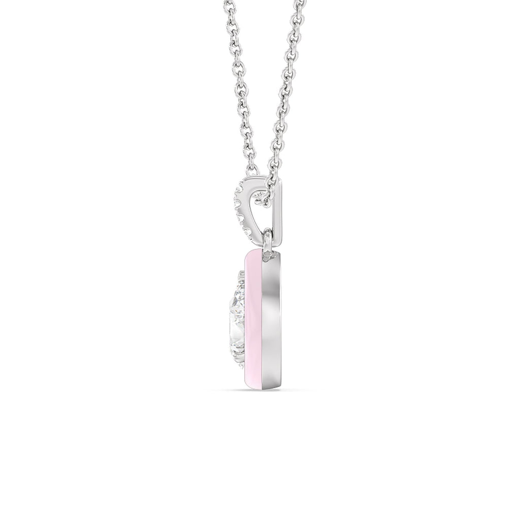 Pear Bezel Drop Necklace in Ceramic with Sterling Silver / Lavender Rose / 1 Cut Diamond in 14KT Sterling Silver / Lavender Rose / 1 view 3
