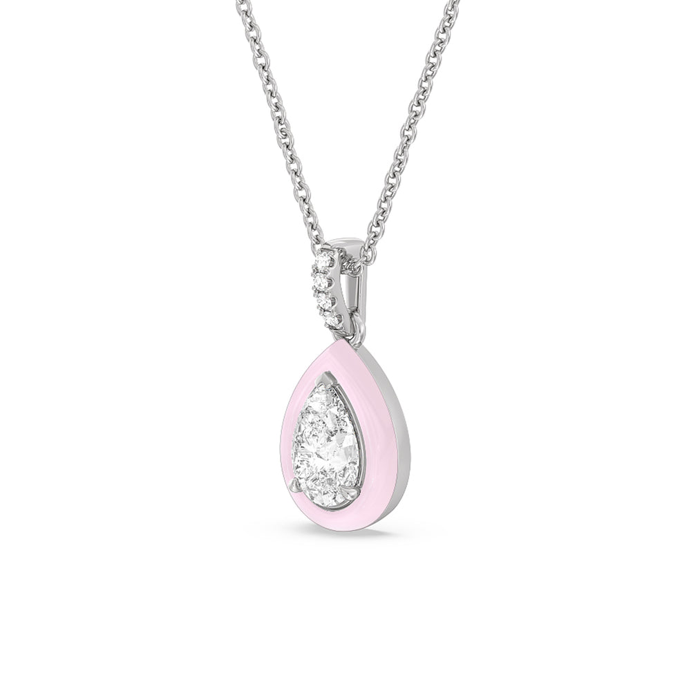 Pear Bezel Drop Necklace in Ceramic with 14KT White Gold / Lavender Rose / 1 Cut Diamond in 14KT White Gold / Lavender Rose / 1 view 2
