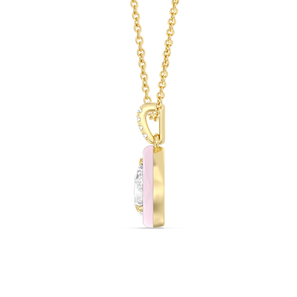 Pear Bezel Drop Necklace in Ceramic with 14KT Yellow Gold / Lavender Rose / 1 Cut Diamond in 14KT Yellow Gold / Lavender Rose / 1 view 3
