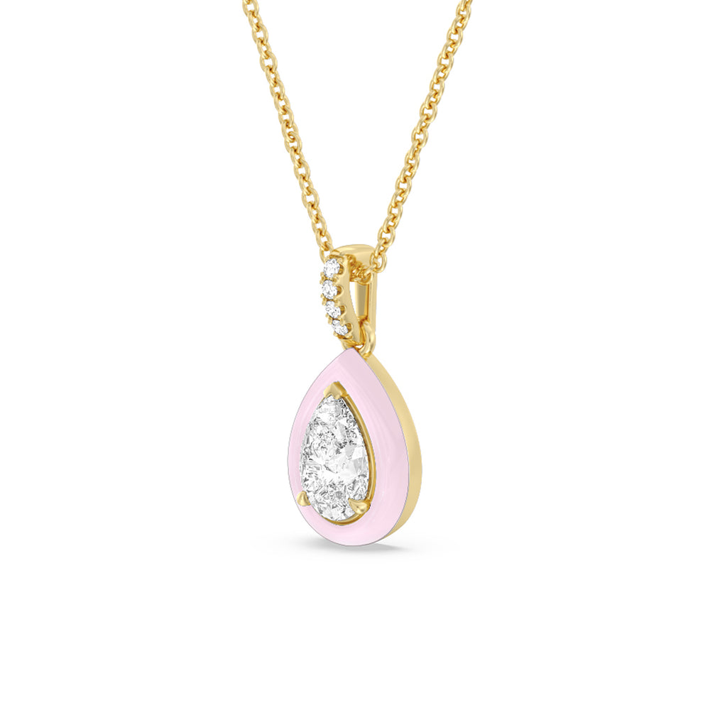 Pear Bezel Drop Necklace in Ceramic with 14KT Yellow Gold / Lavender Rose / 1 Cut Diamond in 14KT Yellow Gold / Lavender Rose / 1 view 2
