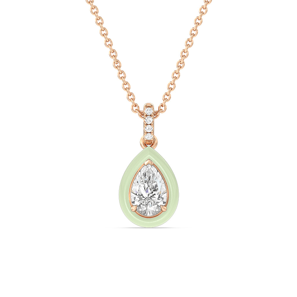 Pear Bezel Drop Necklace in Ceramic with 14KT Rose Gold / Olive / 1 Cut Diamond in 14KT Rose Gold / Olive / 1 view 1
