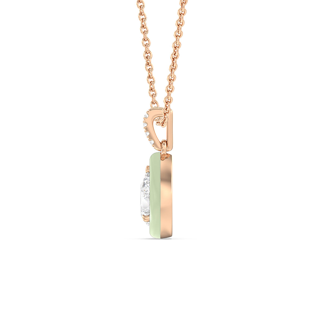 Pear Bezel Drop Necklace in Ceramic with 14KT Rose Gold / Olive / 1 Cut Diamond in 14KT Rose Gold / Olive / 1 view 3
