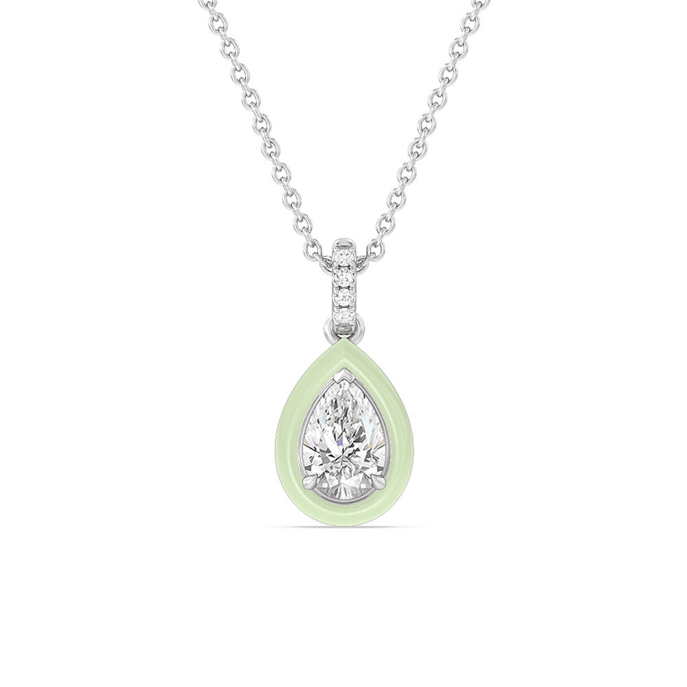 Pear Bezel Drop Necklace in Ceramic with 14KT White Gold / Olive / 1 Cut Diamond in 14KT White Gold / Olive / 1 view 1
