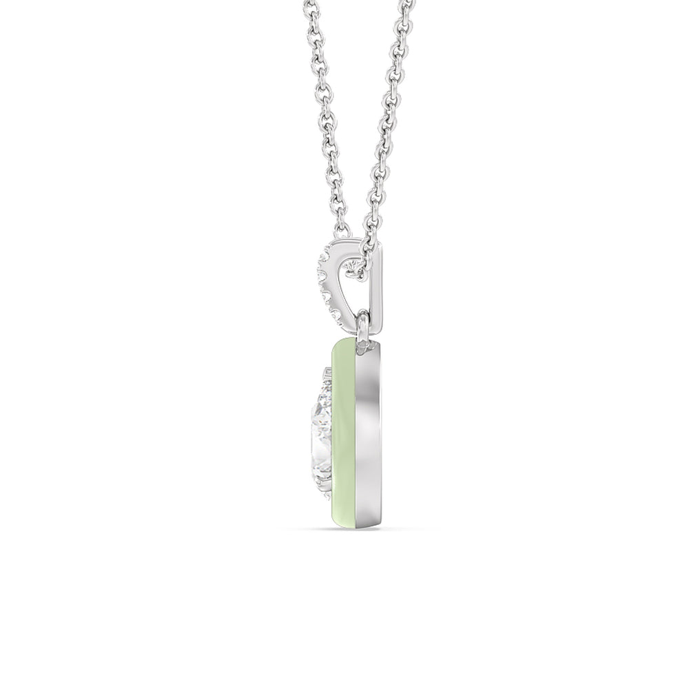 Pear Bezel Drop Necklace in Ceramic with 14KT White Gold / Olive / 1 Cut Diamond in 14KT White Gold / Olive / 1 view 3
