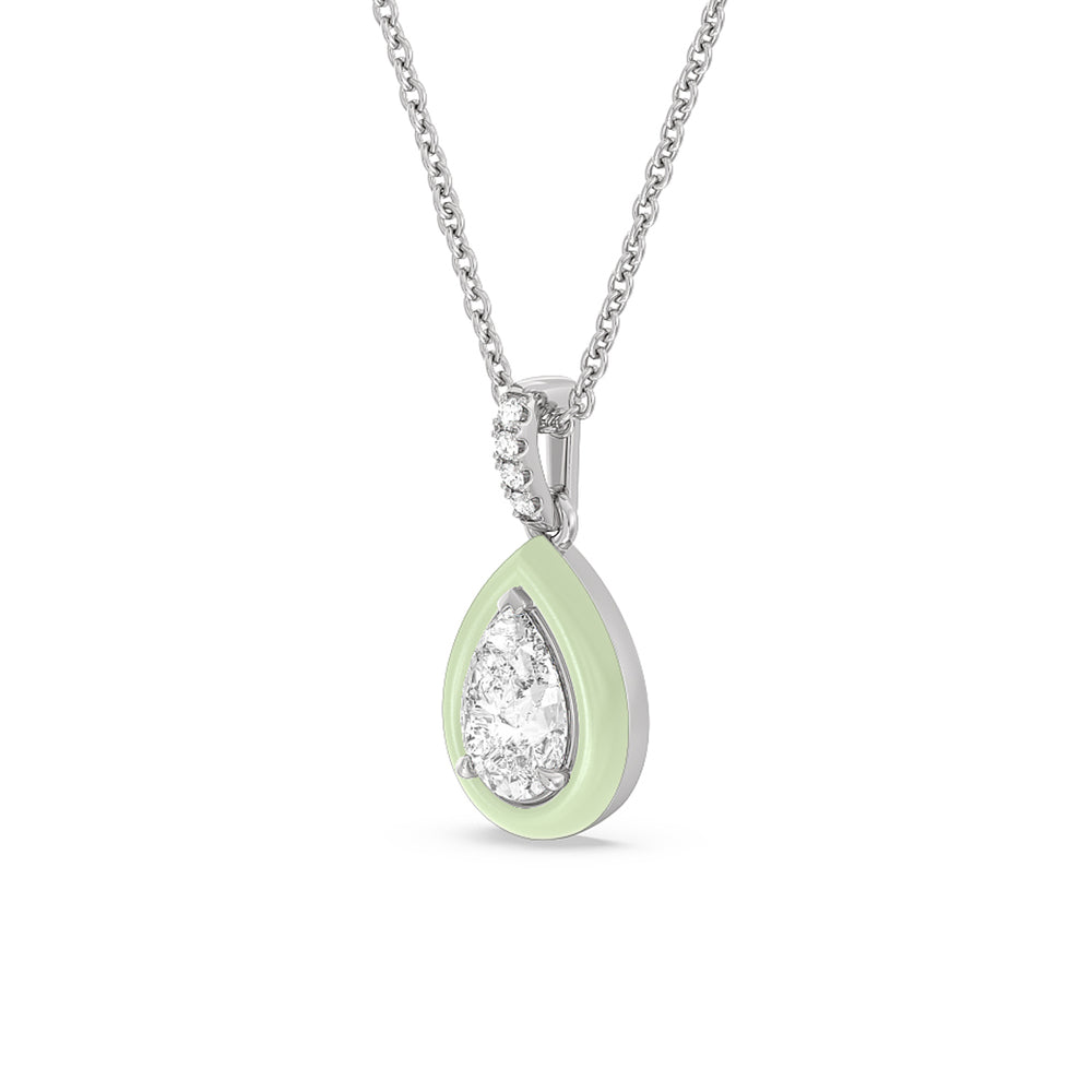 Pear Bezel Drop Necklace in Ceramic with 14KT White Gold / Olive / 1 Cut Diamond in 14KT White Gold / Olive / 1 view 2
