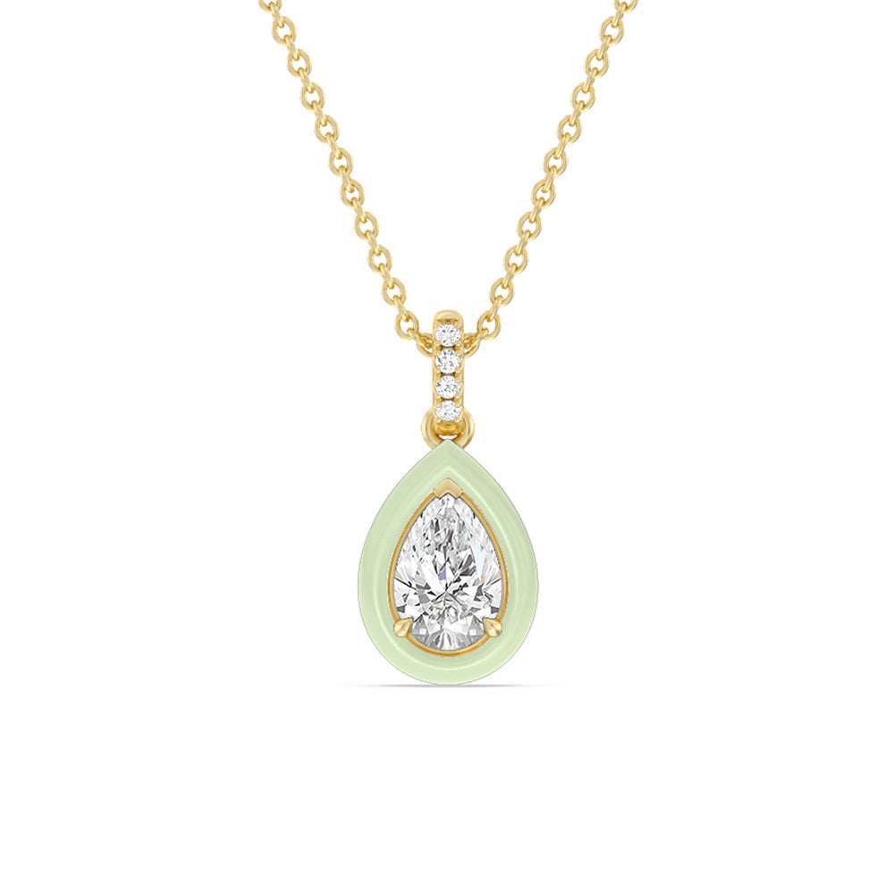 Pear Bezel Drop Necklace in Ceramic with 14KT Yellow Gold / Olive / 1 Cut Diamond in 14KT Yellow Gold / Olive / 1 view 1
